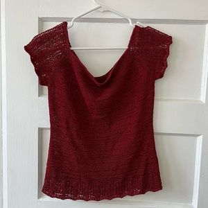 Vintage crochet deep red blouse